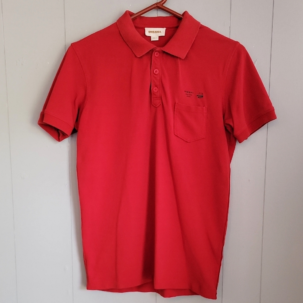 Diesel Shirt Women's Size 8 Red Pocket Emblem Polo Shirt
